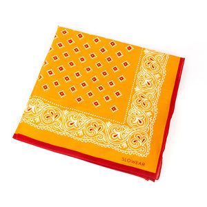 SLOWEAR GOLD, RED, WHITE PAISLEY POCKET SQUARE | MENS SIZE 52X52